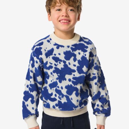 HEMA Kindertrui gebreid koeienprint blauw (blauw) | HEMA
