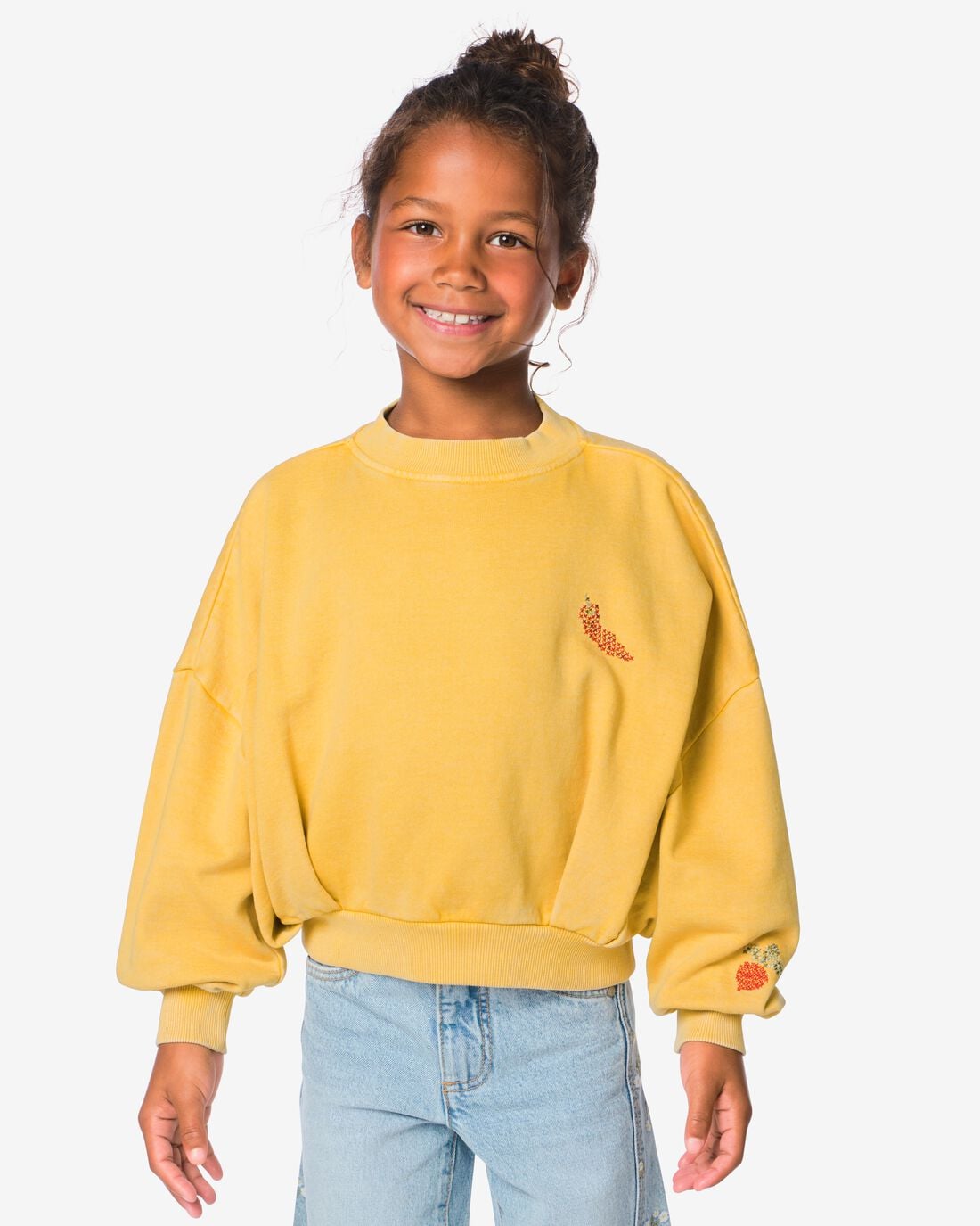 HEMA Kindertrui sweatstof eten mosterdgeel (mosterdgeel) | HEMA