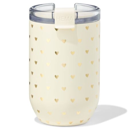 HEMA Koffiebeker 350ml rvs hartjes (gebroken wit) | HEMA