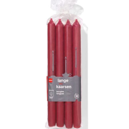 HEMA Lange huishoudkaarsen Ø2.2x29 donkerrood - 12 stuks (donkerrood) | HEMA