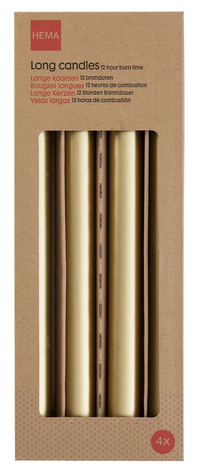 HEMA Lange huishoudkaarsen Ø2.2x29 goud - 4 stuks (goud) | HEMA
