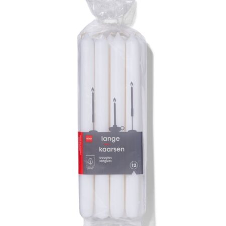HEMA Lange huishoudkaarsen Ø2.2x29 wit - 12 stuks (wit) | HEMA
