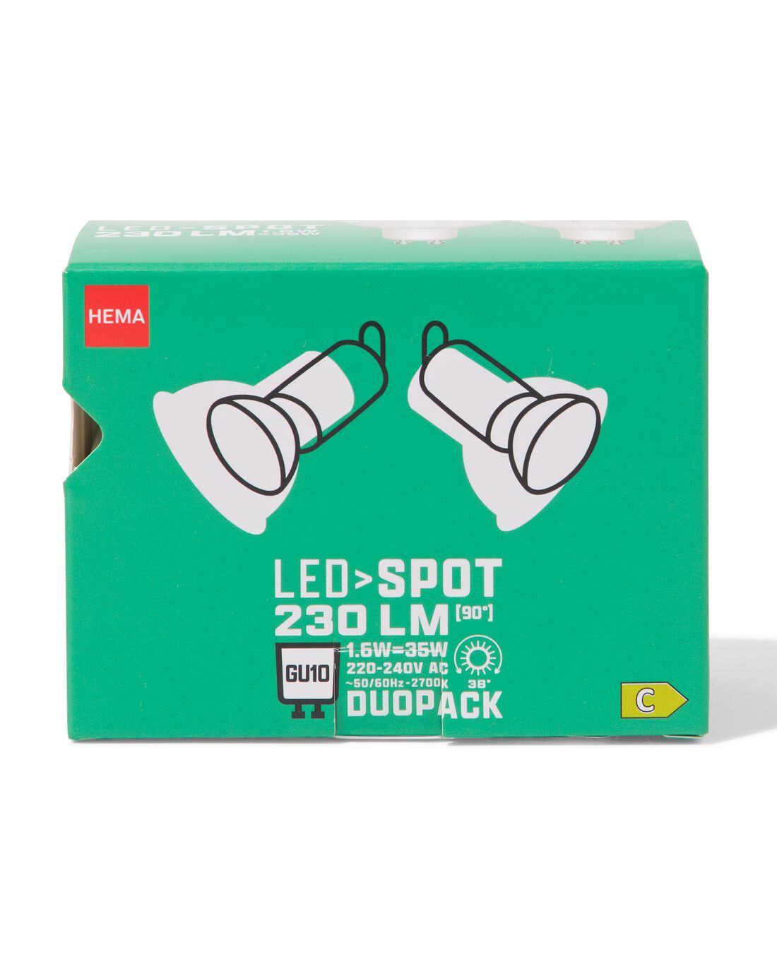 HEMA Led spot GU10 1.6W 230lm - 2 stuks | HEMA