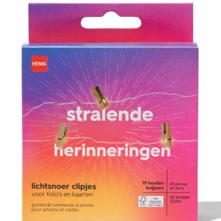 HEMA Lichtsnoer 3.25m met 20 lampjes en 19 clipjes hout | HEMA