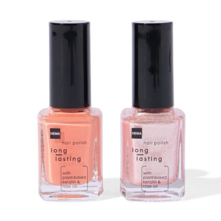 HEMA Long lasting nagellak set oranje glitter 2-delig | HEMA