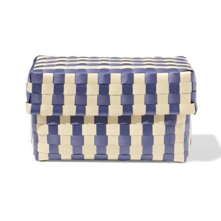 HEMA Mand 20x15cm met deksel geblokt blauw | HEMA