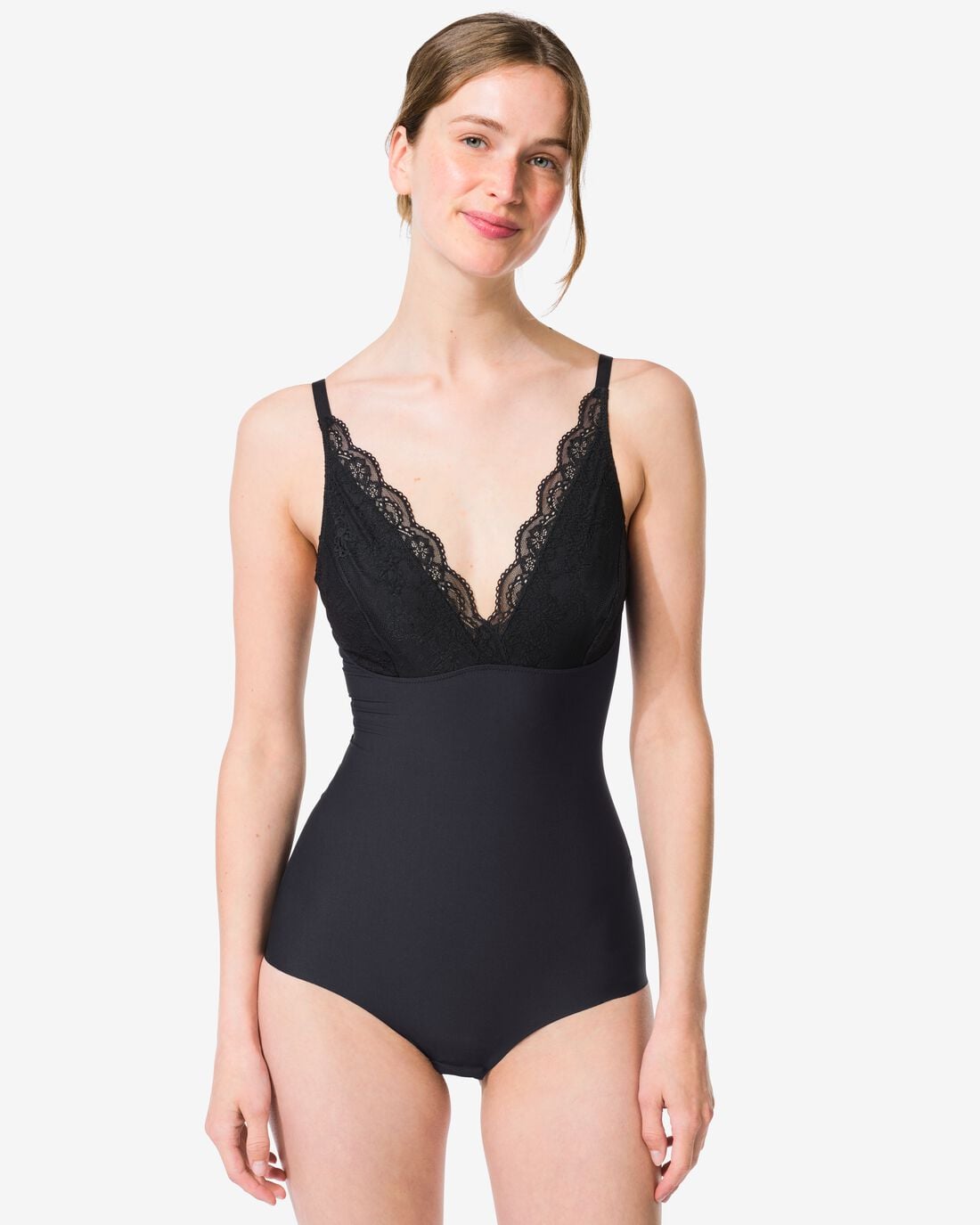 HEMA Medium corrigerende damesbody met kant zwart (zwart) | HEMA