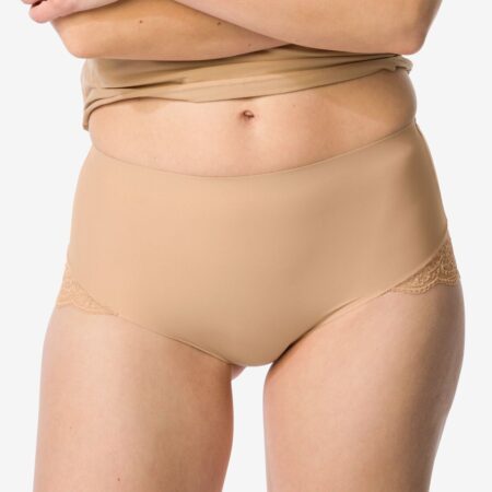HEMA Medium corrigerende slip hoge taille met kant beige (beige) | HEMA