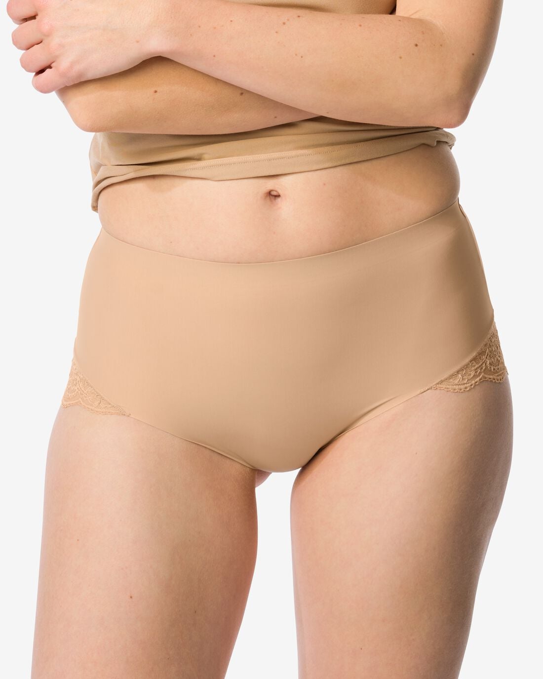 HEMA Medium corrigerende slip hoge taille met kant beige (beige) | HEMA