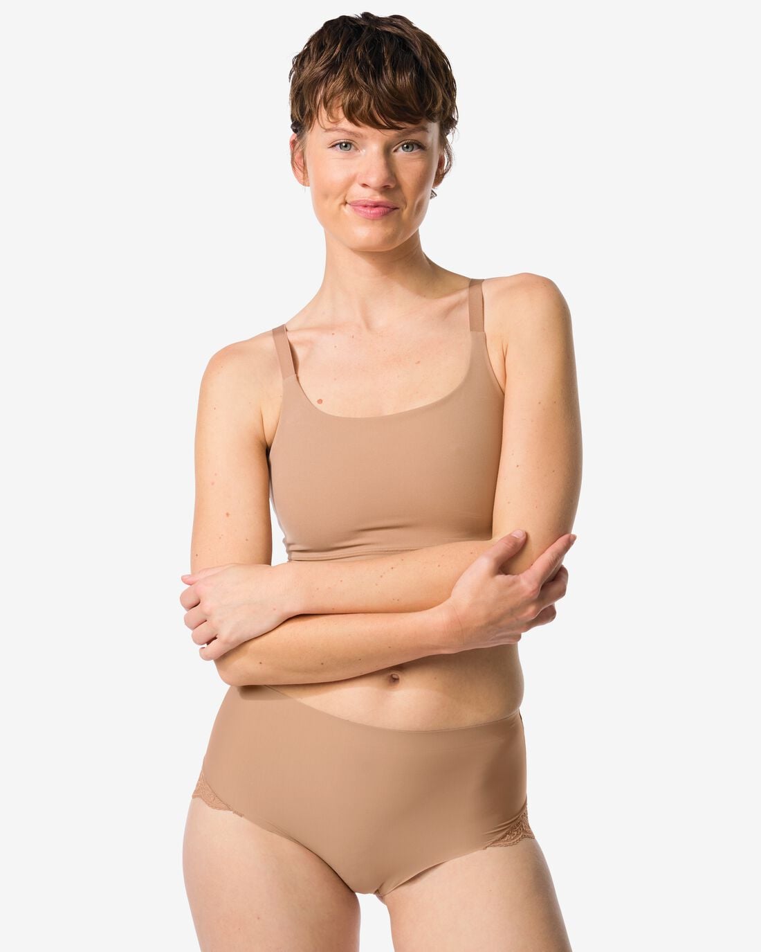 HEMA Medium corrigerende slip hoge taille met kant lichtbruin (lichtbruin) | HEMA