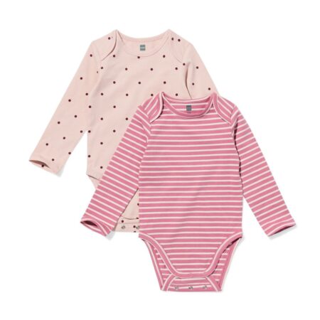 HEMA Meegroeirompers rib stippen - 2 stuks roze (roze) | HEMA