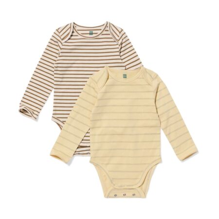 HEMA Meegroeirompers rib strepen - 2 stuks zand (zand) | HEMA