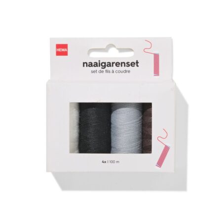 HEMA Naaigarenset 100m zwart wit bruin grijs - 4 stuks (zwart) | HEMA