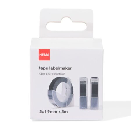 HEMA Navulset labelmaker tape 9mmx3m zwart - 3 stuks | HEMA
