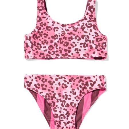Omkeerbare kinderbikini luipaard-strepen roze