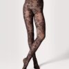 Panty fashion net bloemenkant zwart