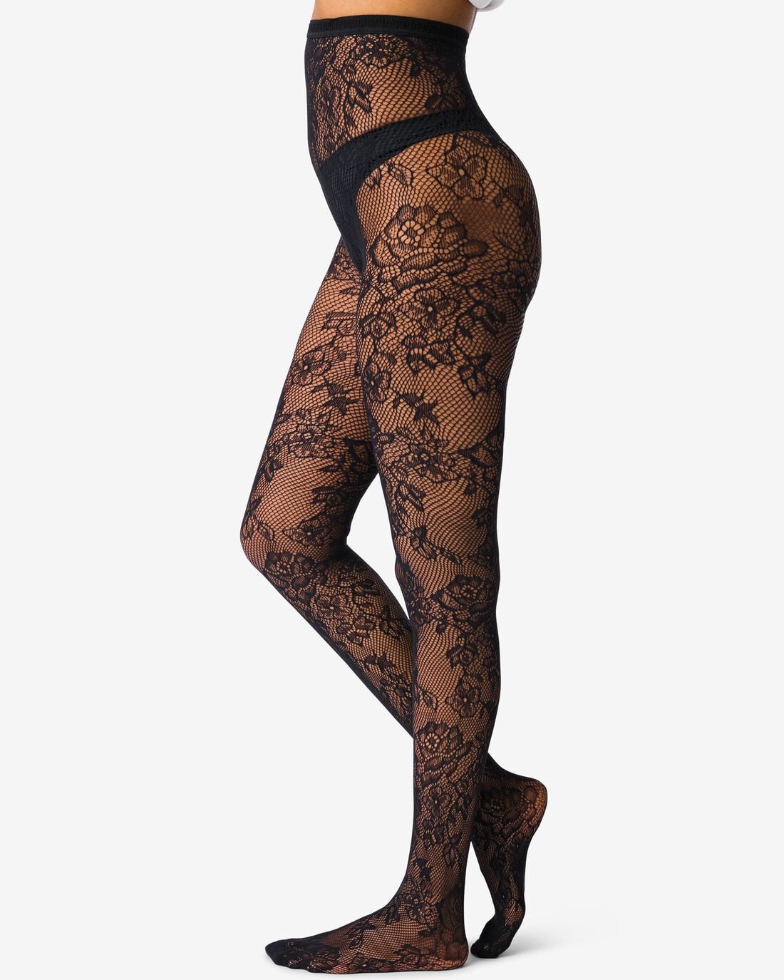 HEMA Panty fashion net bloemenkant zwart (zwart) | HEMA