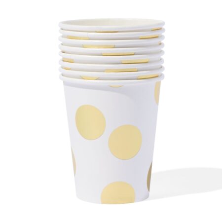 HEMA Papieren beker 250ml gouden stip - 8 stuks (goud) | HEMA