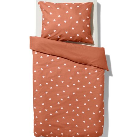 HEMA Peuterdekbedovertrek 120x150cm zacht katoen hartjes (terra) | HEMA