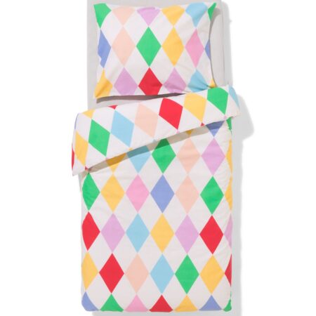 Peuterdekbedovertrek 120x150cm zacht katoen ruiten met poppenslaapzakje (multi)