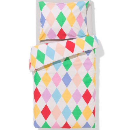 HEMA Peuterdekbedovertrek 120x150cm zacht katoen ruiten met poppenslaapzakje (multi) | HEMA