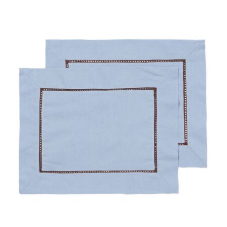 Placemats 45x35cm katoen broderie blauw - 2 stuks (blauw)