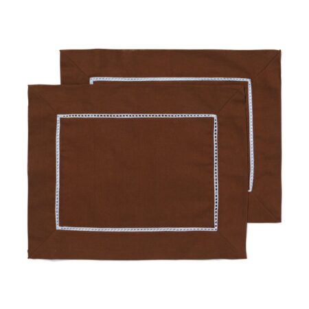Placemats 45x35cm katoen broderie bruin - 2 stuks (bruin)