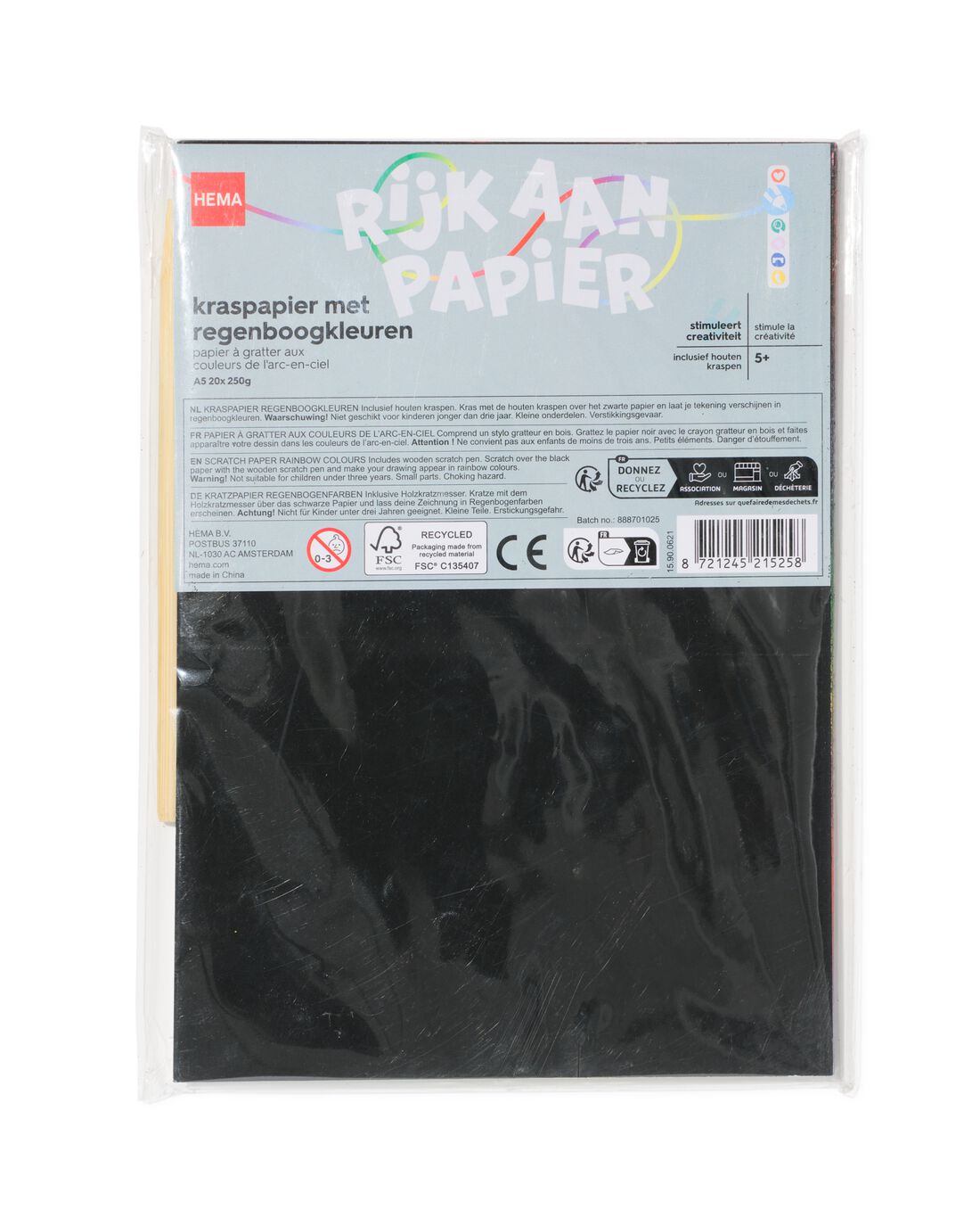 Regenboog kraspapier A5 - 20 stuks