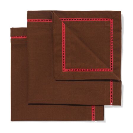 Servetten 47x47cm katoen bruin-rood - 2 stuks (bruin)