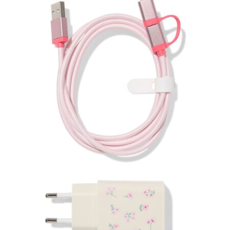 HEMA Set kabel & lader 1.5m bloemen (multicolor) | HEMA