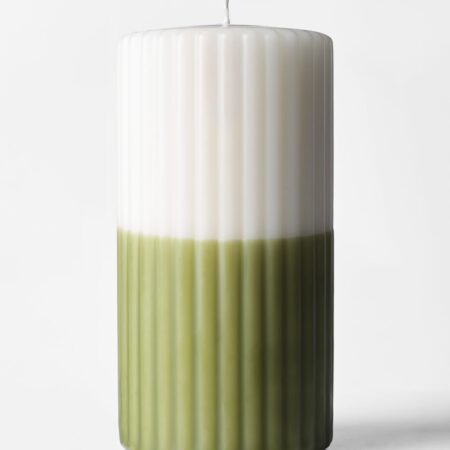 Stompkaars ⌀7x13cm ribbel ivoor-donkergroen (groen)