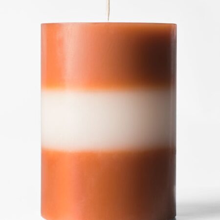 Stompkaarsen ⌀7x10cm strepen donkeroranje-ivoor (donkeroranje)