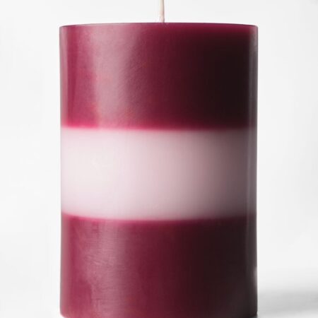 Stompkaarsen ⌀7x10cm strepen roze-aubergine (roze)