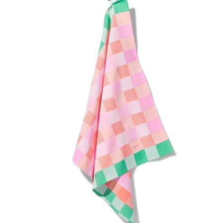 HEMA Theedoek 65x65cm katoen ruiten roze (multi) | HEMA