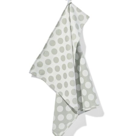 HEMA Theedoek 65x65cm katoen stippen grijsgroen (groen) | HEMA
