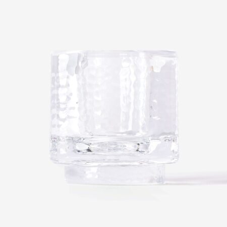 Theelichthouder ⌀7x7cm Kub glas gehamerd transparant