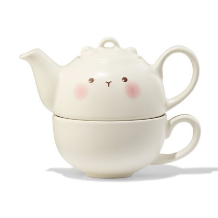 Theepot 300ml met kopje keramiek gezichtje