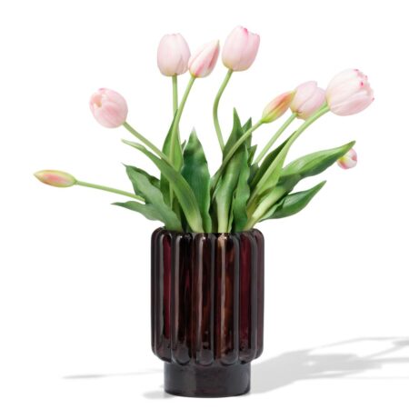 HEMA Vaas 18cm glas ribbel bruin (bruin) | HEMA