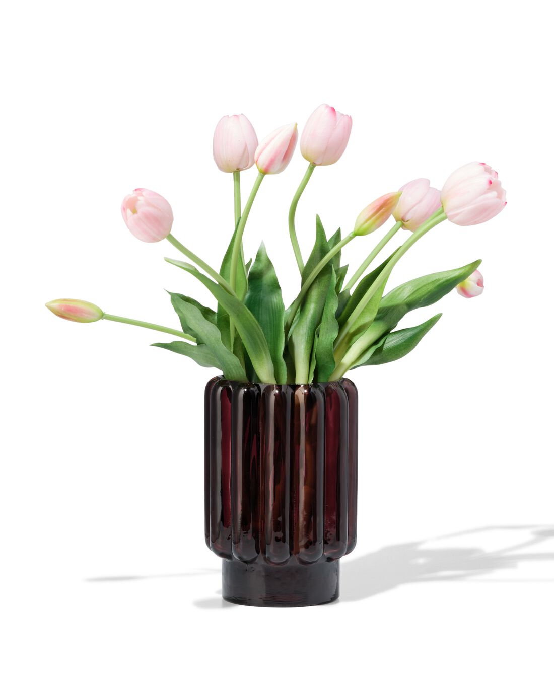 HEMA Vaas 18cm glas ribbel bruin (bruin) | HEMA
