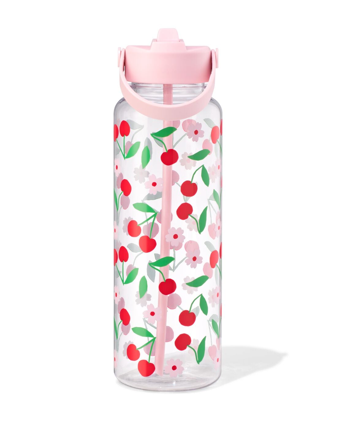 HEMA Waterfles 1150ml met rietje kersen | HEMA