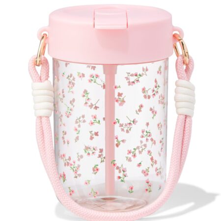 HEMA Waterfles 450ml met bandje bloemen (multicolor) | HEMA