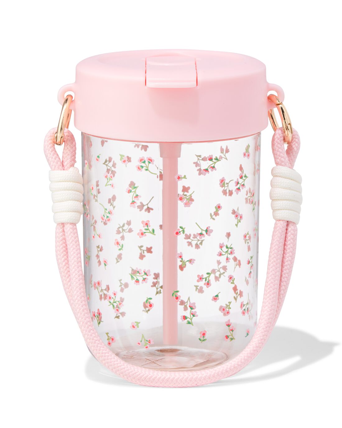 HEMA Waterfles 450ml met bandje bloemen (multicolor) | HEMA