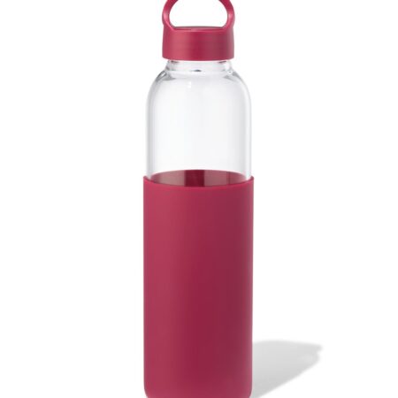 HEMA Waterfles 500ml glas met siliconen sleeve bordeauxrood (bordeauxrood) | HEMA