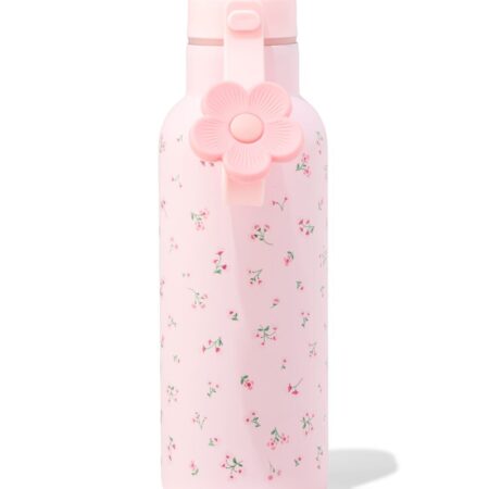 HEMA Waterfles 500ml rvs bloemen (roze) | HEMA