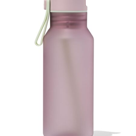 HEMA Waterfles met rietje 430ml roze (roze) | HEMA
