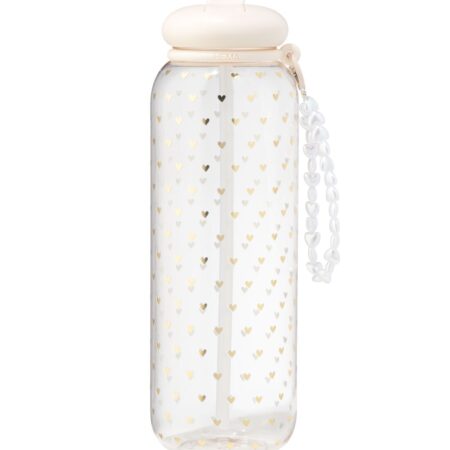 HEMA XXL waterfles 1150ml met bandje hartjes (gebroken wit) | HEMA