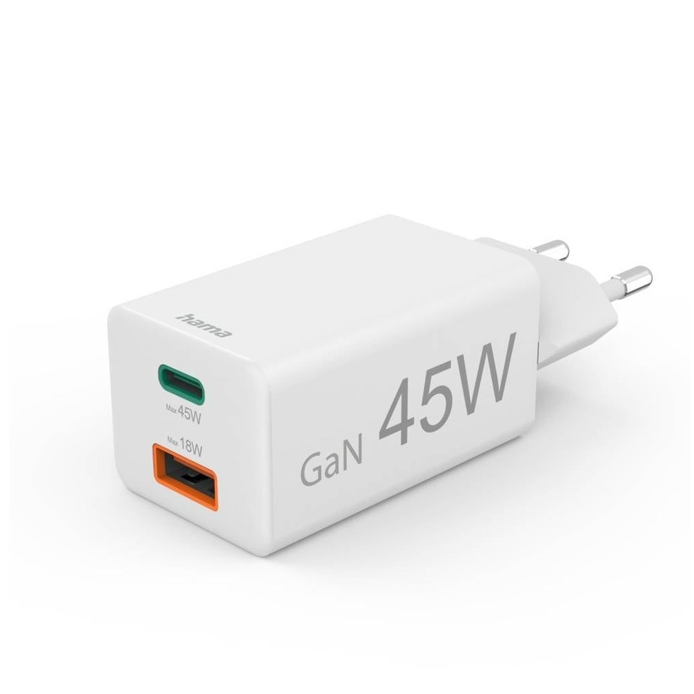 Hama Fast Charger 1x USB-C PD 1x USB-A QC Mini-Charger 45 W Oplader Wit | Hama
