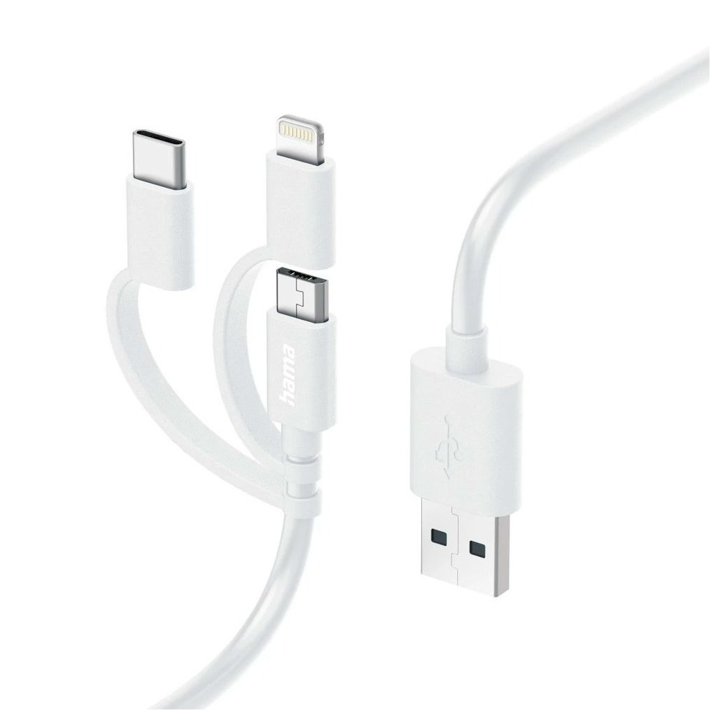 Hama Laad/synchrokabel 3 in 1 met micro USB/USB type-C/lightning 1m Oplader Wit | Hama