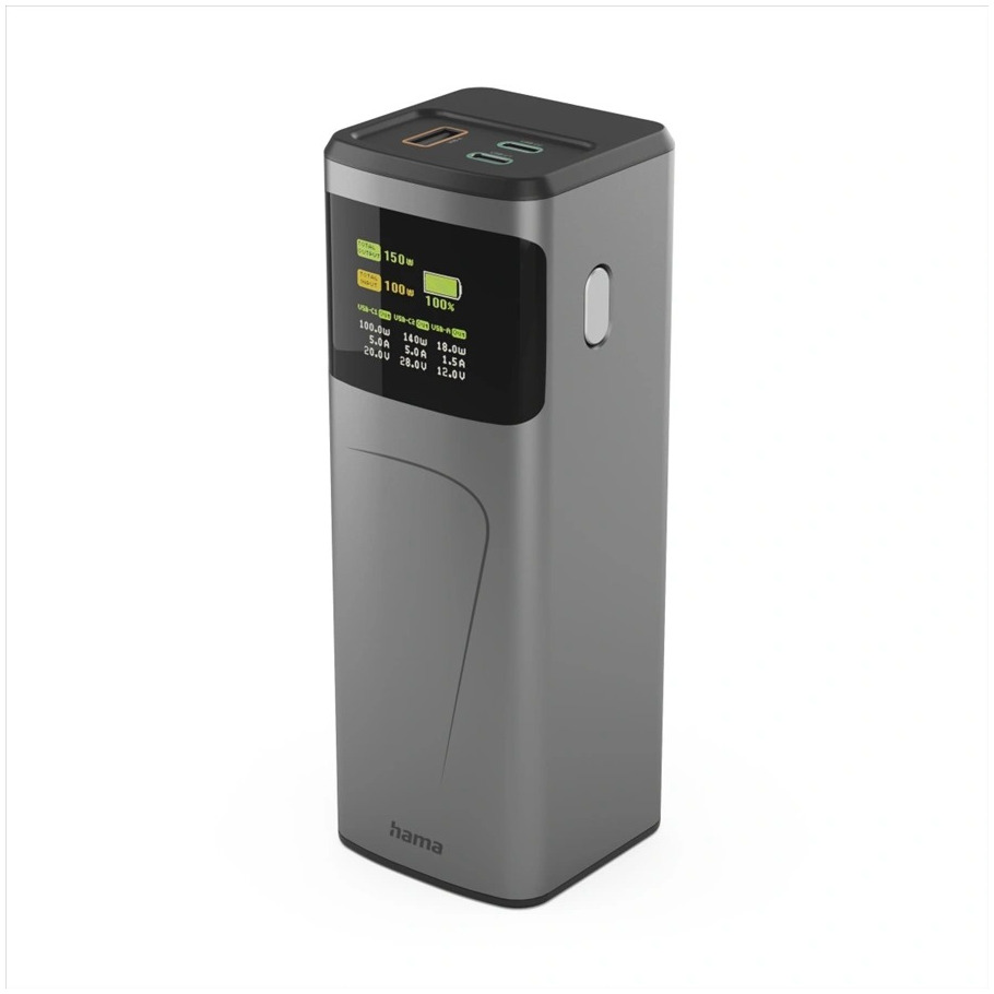 Hama Power Pack High Power 150 W 24000mAh 2x USB-C USB-A snel opladen Powerbank Grijs | Hama