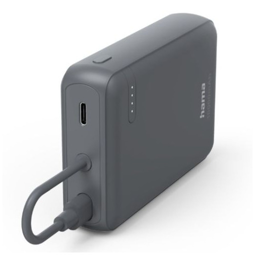 Hama Power Pack Travel met kabel 10000mAh 2 uitgangen:2x USB-C Powerbank Grijs | Hama